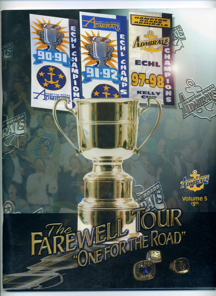 Hampton Roads Admirals Hockey One For The Road ECHL Farewell Tour Program Vol. 5