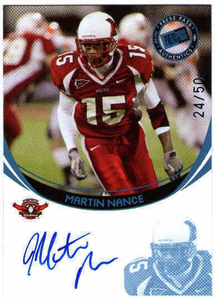 MARTIN NANCE 2006 Press Pass Blue Parallel Rookie Auto On Card 24/50 Miami U OH