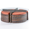 Saint Tropez Outdoor Round Sushi Table With Ottomans in Tobacco finish