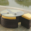 Saint Tropez Outdoor Round Sushi Table With Ottomans in Tobacco finish