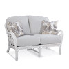 Edgewater Loveseat in fabric '0206-85 F', pillow fabric '0644-83 I' and Antique Frost White Finish