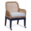 Boone Dining Armchair with fabric '0863-91 B' in Natural and Navy finishes