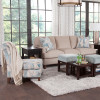 Riomar Armless Chair and Elements Ottomans and Wood Top Tables
