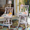 Cuba 24″ and 30″ Swivel Armless Barstools in Rustic Driftwood Finish and Tuvalu Sunset fabric