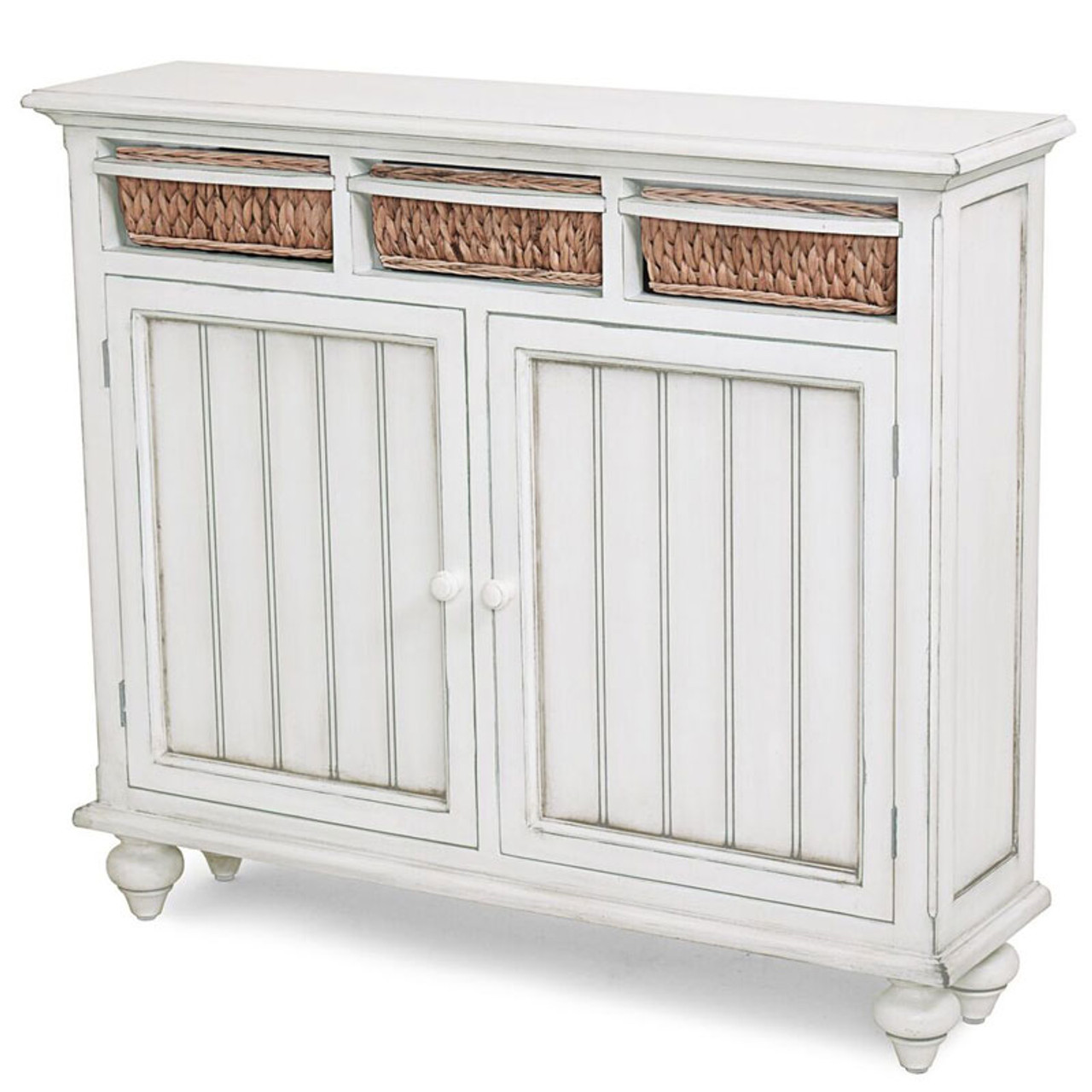 Antique White Wood Cabinet With Baskets