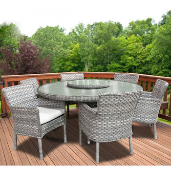 Lorca Outdoor 7pc Dining Set with 6 Arm Chairs and 67" Round Table 