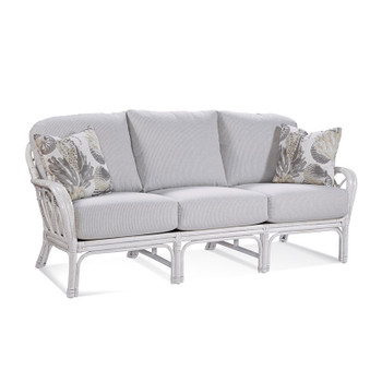 Edgewater Sofa in fabric '0206-85 F', pillows '0644-83 I' and Antique Frost White Finish