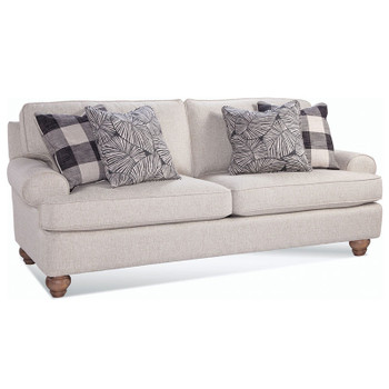 Artisan Landing 2 over 2 Sofa in fabric '0863-93 B'  with pillow fabrics '0120-81 H' and '0526-86 D' and Sun Weathered finish