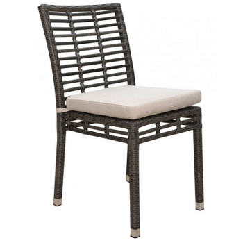 Graphite Outdoor Stackable Side chair with an off-white outdoor polyester cushion