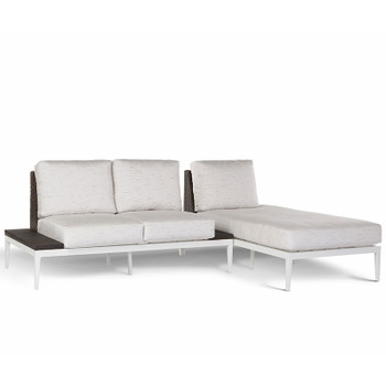 Stevie Outdoor Mini-Sectional: right-side-facing Chaise with Wraparound Cushions and Loveseat with Side Tables