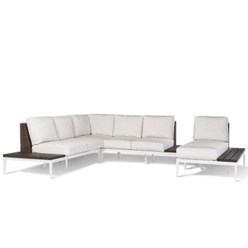 Stevie Outdoor L-Shaped Asymmetrical 4pc: right-side-facing Chaise, Corner and  Loveseats w/ Side Tables