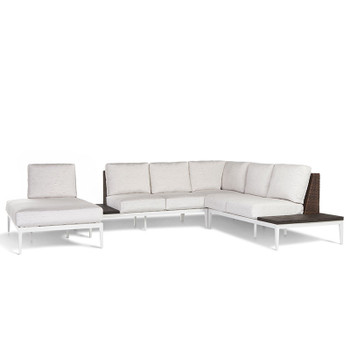 Stevie Outdoor L-Shaped Asymmetrical 4 piece: left-side-facing Wraparound Chaise, Corner and  Loveseats w/ Side Tables