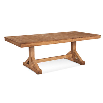 Hues Extension Trestle Dining Table in Honey finish with leaf open