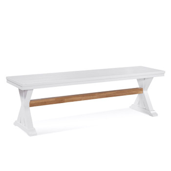 Hues Dining Bench with Frost White finish and Honey finish on stretcher