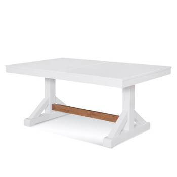 Hues Transitional Extension Dining Table in Frost White finish with Honey finish on stretcher