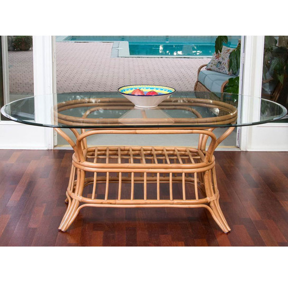 Universal Oval Dining Table with Glass Top in Antique Honey finish
