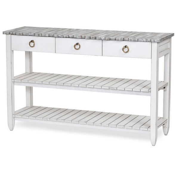 Picket Fence Entertainment Center in Distressed Grey/Blanc finish