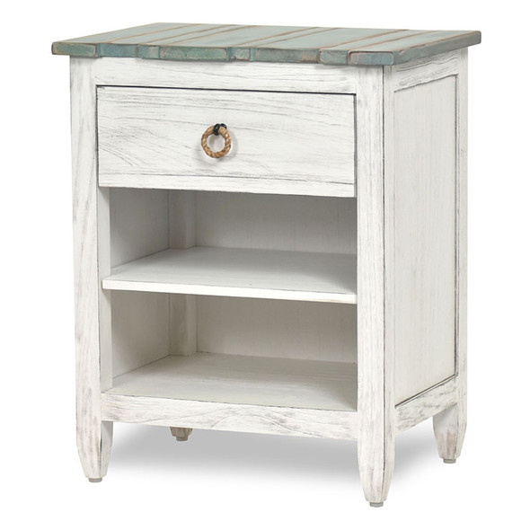Picket Fence 1-drawer Nightstand in Distressed Bleu/White finish