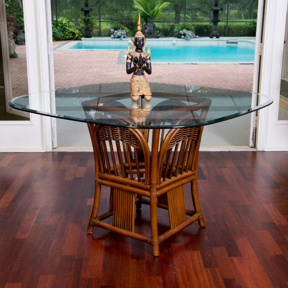 Bridgeport Square Round Table Base With Glass Top in Sienna finish