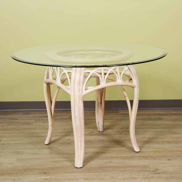 Cuba Dining Table with Round Glass in Washed Linen Finish