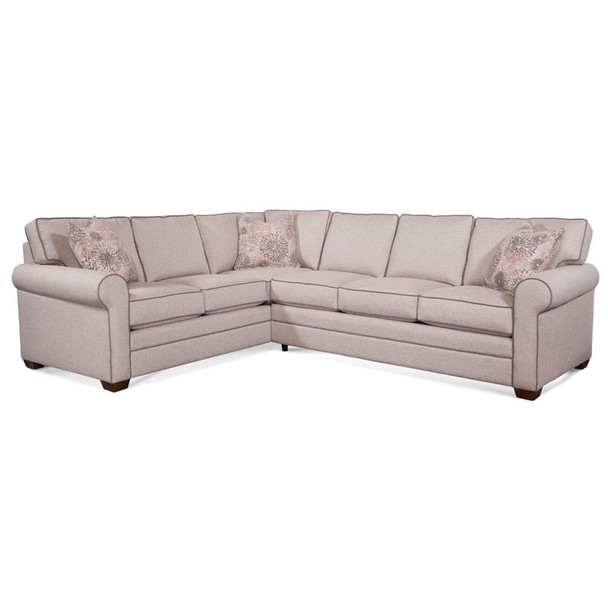 Bedford RSF Two-Piece Corner Sectional Set in fabric '0851-73 B' with contrast welt '0851-84 B' and Havana finish