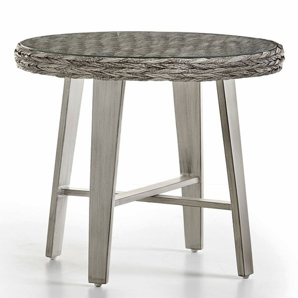 Grand Isle Outdoor End Table with Glass Top in Soft Granite finish