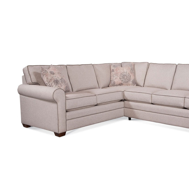 Bedford LSF Corner Sofa in fabric '0851-73 A' with contrast welt '0851-84 A' and pillow fabric '0701-14 G' and Havana finish