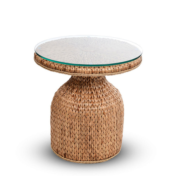 Key Largo Round Accent Table with Glass in Antique Honey finish