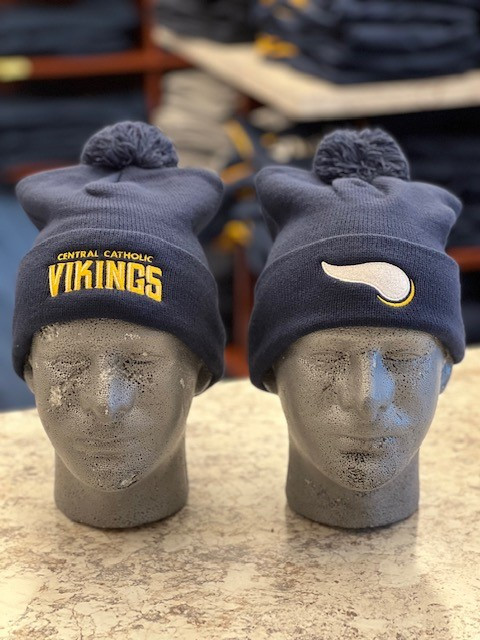 Winter Hat - Navy w/ Viking  Horn & Pom