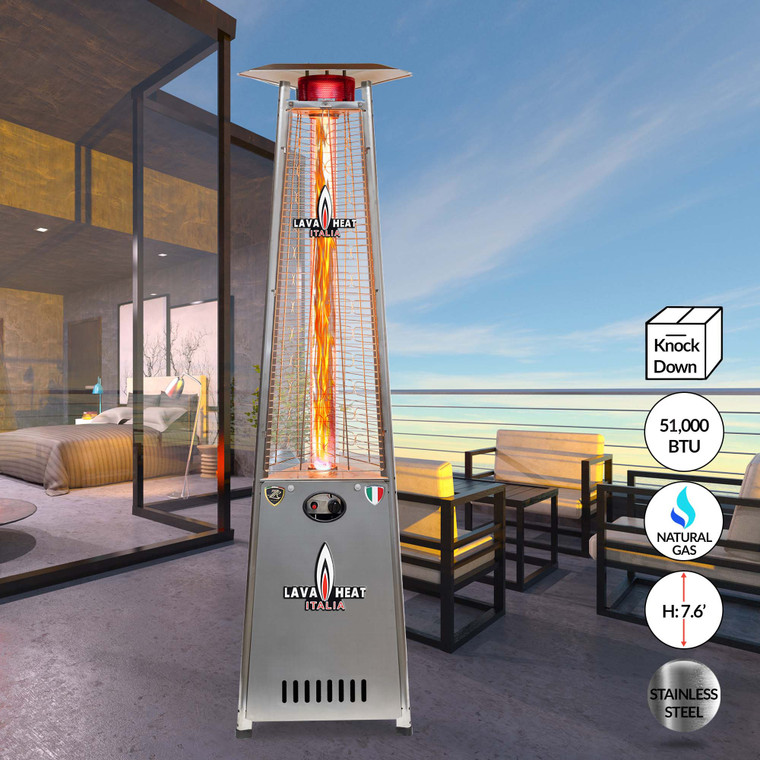 LAVA LITE KD A-LINE Commercial Flame Natural Gas Patio Heater Stainless Steel 51,000  BTU