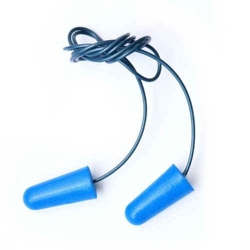 Encore Blue Metal Detectable Foam PU Ear Plugs, Blue PVC Cord, NRR 32 DB, 100 pair per box