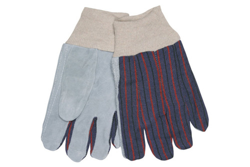 Leather Gloves, Clute Cut, Cotton Lined, Leather Palm & Thumb, Striped Fabric Back, Straight Thumb, 12dz/cs