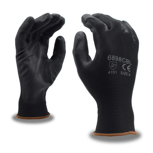 Standard 13-Gauge Gloves,Black Polyester Shell, Black Polyurthane Palm Coating, Extra Large, 1 Dozen