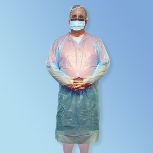 Isolation Gown – CPE – Rear Entry with Attached Ties and Thumb Loop, Blue, 100/Case