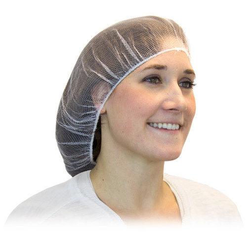 24" White Heavyweight Polyester Hairnet, 100/Bg, 10Bg/Cs