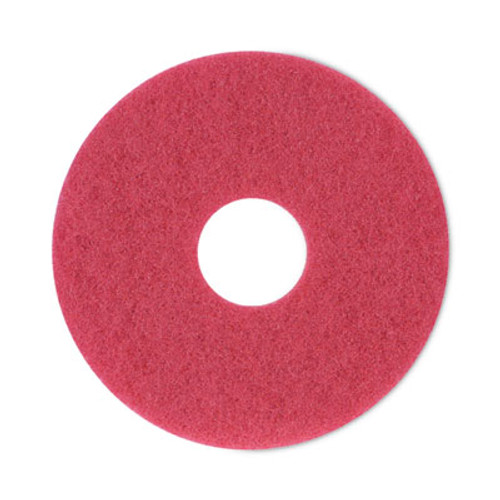 Buffing Floor Pads, 12" Diameter, Red, 5/Carton