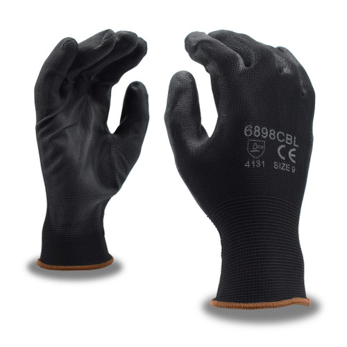 Standard 13-Gauge Gloves,Black Polyester Shell, Black Polyurthane Palm Coating, Small, 1 Dozen