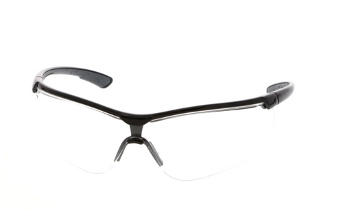 Klondike Safety Glasses, Black Frame, Gray/Black Temples, Low Profile & Lightweight, Clear UV-AF Anti-Fog Lens