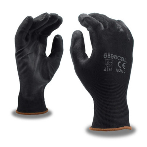 Standard 13-Gauge Gloves,Black Polyester Shell, Black Polyurthane Palm Coating, Large, 1 Dozen