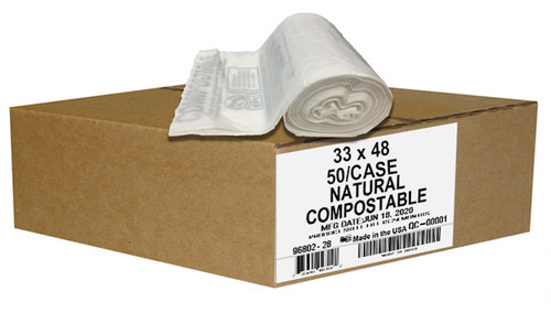 Compostable Can Liners,42 Gal, 33x48, 0.85 Gauge, Clear, 50/Case