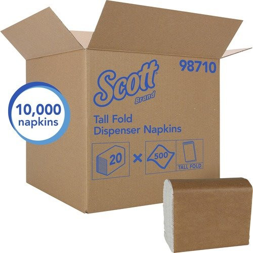 Scott Tall-Fold Dispenser Napkins, 1-Ply, 7W x 13 1/2D, White, 8000/CT