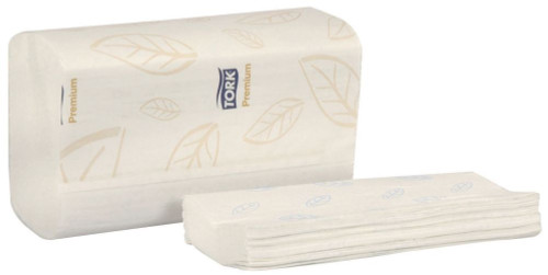 Premium Soft Xpress 3-Panel Multifold Hand Towels, 2-Ply, 9.13 x 9.5, White with Blue Leaf, 135/Packs, 16 Packs/Carton