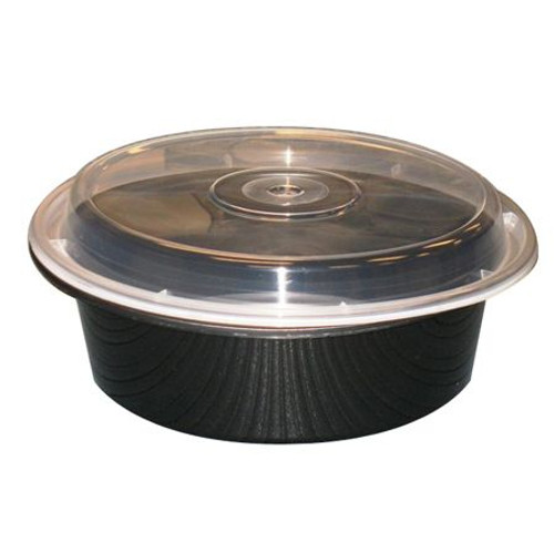 KariOut MaxSeal Plastic Container Microwaveable Combined Black/Clear Lid 7" Round Deep 32 OZ, 150/CS KariOut MaxSeal Plastic Container Microwaveable Combined Black/Clear Lid 7" Round Deep 32 OZ, 150/CS