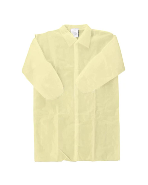 Yellow Polypropylene Disposable Lab Coats XXL With Collars NO Pockets Elastic Wrists 44" Long 10/bag 5 bag/cs