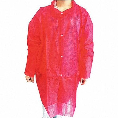 Red Lab Coat, Polypropylene, No Pockets, Elastic Wrists, Snap Fron, Single Collar 30/casw