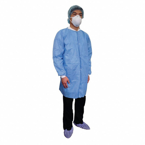 Polypropylene Disposable Lab Coats, No Pockets, Blue, 50/cs, 2X