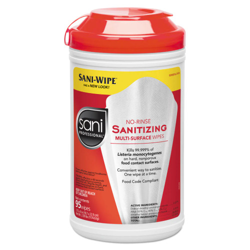 SANI PROFESSIONAL No-Rinse Sanitizing Multi-Surface Wipes, White, 95/Container, 6/Carton