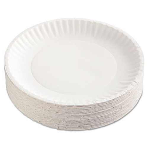 Green Label Paper Plates, 9 Inch, White, 100/Pack, 12 Packs/Carton