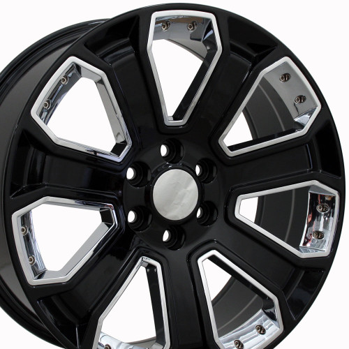 22" GMC 2015 Denali Wheels 2019-Fitment Yukon Sierra Cadillac Fits Chevrolet Escalade Chevy GMC Tahoe Silverado Gloss Black with Chrome Inserts 22x9 Set 4 Rims