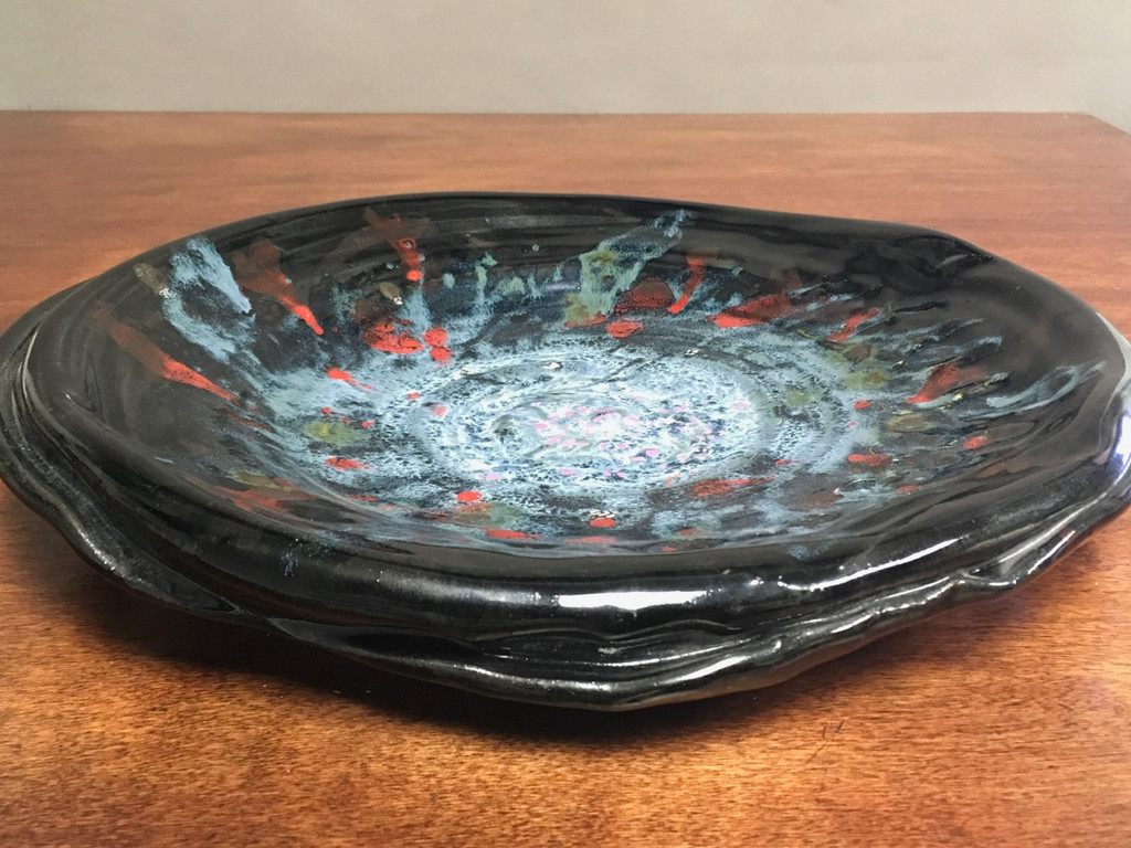  Stoneware Wall Platter Inspired by a Planetary Nebula, Roughly 17" diameter by 2.5" tall (SK625)